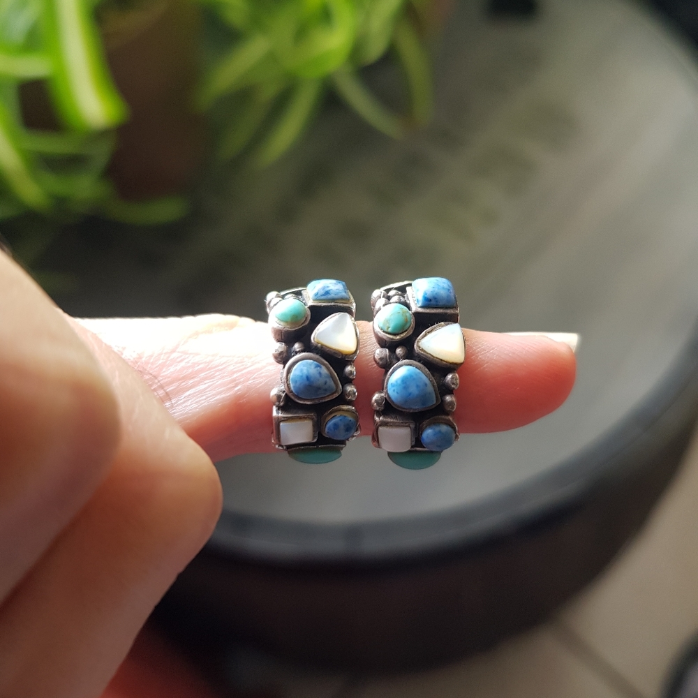 Multi stone Sterling Silver Hoop Earrings